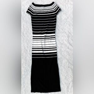 SNDYS Revolve Black & White Ribbed Stripe Knit Body con Maxi Dress
